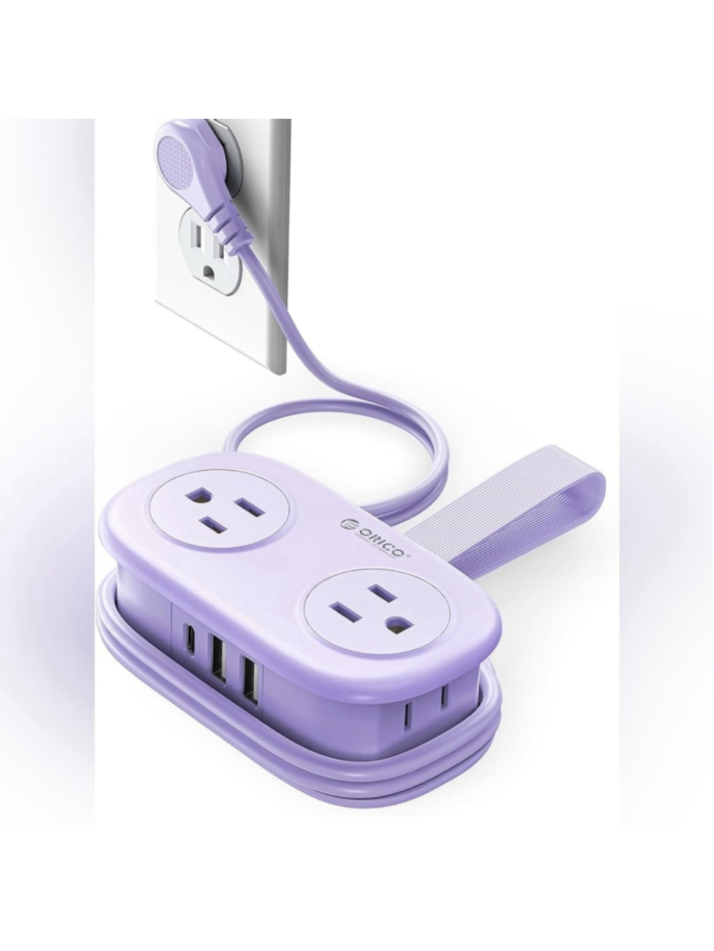 NEW 7-in-1 Power Strip USB-C Purple Travel Flat Plug Cruise Approved NIB